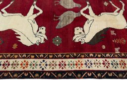 Close-up detail of 2000s Persian Gabbeh rug from Iran / Persia showing Wool weave