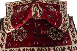 Close-up detail of 2000s Persian Gabbeh rug from Iran / Persia showing Wool weave