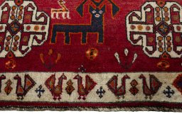 Close-up detail of 2000s Persian Gabbeh rug from Iran / Persia showing Wool weave