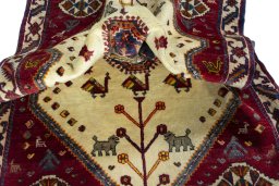 Close-up detail of 2000s Persian Gabbeh rug from Iran / Persia showing Wool weave