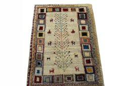 Surface texture of New Persian Gabbeh rug with natural Wool and intricate pattern