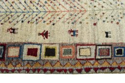 Close-up detail of New Persian Gabbeh rug from Iran / Persia showing Wool weave