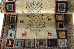 Full view of New Persian Gabbeh rug from Iran / Persia, 95 × 65 cm in Beige tones