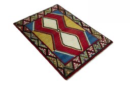 Close-up detail of 2000s Persian Gabbeh rug from Iran / Persia showing Wool weave