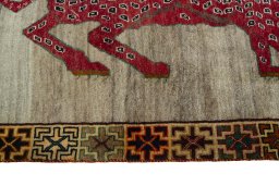 Close-up detail of 2000s Persian Gabbeh rug from Iran / Persia showing Wool weave
