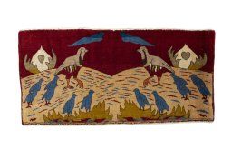 Full view of 2000s Persian Gabbeh rug from Iran / Persia, 50 × 102 cm in Red tones