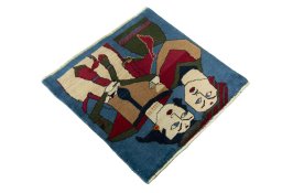 Close-up detail of 2000s Persian Gabbeh rug from Iran / Persia showing Wool weave
