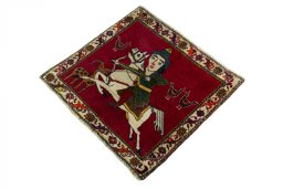 Corner detail of 2000s Persian Gabbeh rug showing border pattern and Wool pile
