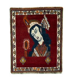 Full view of 2000s Persian Gabbeh rug from Iran / Persia, 73 × 60 cm in Red tones