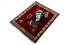 Corner detail of 2000s Persian Gabbeh rug showing border pattern and Wool pile