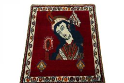 Surface texture of 2000s Persian Gabbeh rug with natural Wool and intricate pattern
