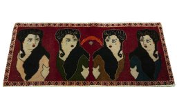 Surface texture of 2000s Persian Gabbeh rug with natural Wool and intricate pattern