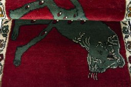 Full view of 2000s Persian Gabbeh rug from Iran / Persia, 108 × 63 cm in Red tones