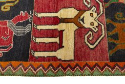 Close-up detail of 2000s Persian Gabbeh rug from Iran / Persia showing Wool weave
