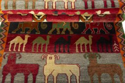 Full view of 2000s Persian Gabbeh rug from Iran / Persia, 185 × 105 cm in Multi Color tones