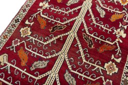 Backside of handmade 2000s Persian Gabbeh rug showing knot structure and weave density
