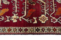 Close-up detail of 2000s Persian Gabbeh rug from Iran / Persia showing Wool weave