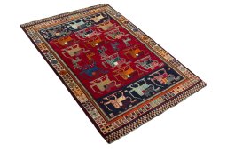 Close-up detail of 2000s Persian Gabbeh rug from Iran / Persia showing Wool weave