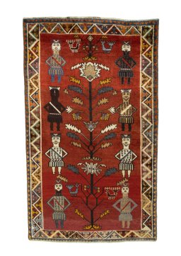 Full view of 2000s Persian Gabbeh rug from Iran / Persia, 183 × 110 cm in Red tones