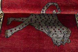 Full view of 2000s Persian Gabbeh rug from Iran / Persia, 108 × 75 cm in Red tones