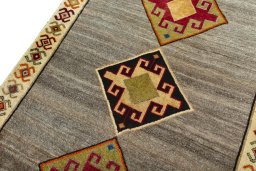 Backside of handmade 2000s Persian Gabbeh rug showing knot structure and weave density