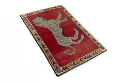 Close-up detail of 2000s Persian Gabbeh rug from Iran / Persia showing Wool weave