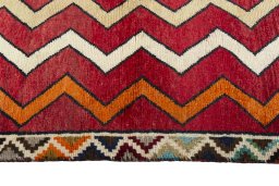 Close-up detail of 2000s Persian Gabbeh rug from Iran / Persia showing Wool weave