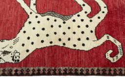 Close-up detail of 2000s Persian Gabbeh rug from Iran / Persia showing Wool weave