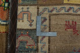 Close-up detail of 2000s Persian Gabbeh rug from Iran / Persia showing Wool weave