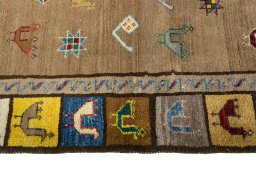 Close-up detail of 2000s Persian Gabbeh rug from Iran / Persia showing Wool weave