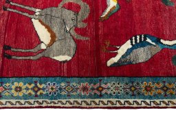 Close-up detail of 2000s Persian Gabbeh rug from Iran / Persia showing Wool weave