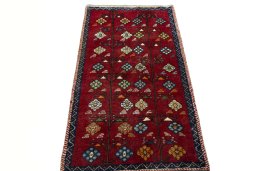 Surface texture of 2000s Persian Gabbeh rug with natural Wool and intricate pattern
