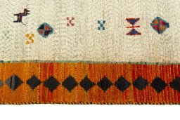Close-up detail of 2000s Persian Gabbeh rug from Iran / Persia showing Wool weave