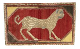Full view of 2000s Persian Gabbeh rug from Iran / Persia, 182 × 110 cm in Red tones