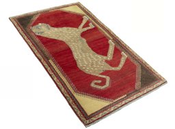 Close-up detail of 2000s Persian Gabbeh rug from Iran / Persia showing Wool weave