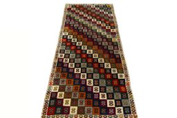Close-up detail of 2000s Persian Gabbeh rug from Iran / Persia showing Wool weave