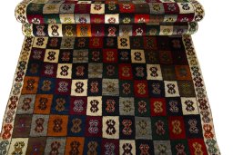 Close-up detail of 2000s Persian Gabbeh rug from Iran / Persia showing Wool weave