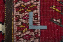 Close-up detail of 2000s Persian Gabbeh rug from Iran / Persia showing Wool weave