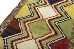 Backside of handmade 2000s Persian Gabbeh rug showing knot structure and weave density
