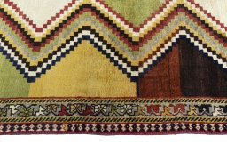 Close-up detail of 2000s Persian Gabbeh rug from Iran / Persia showing Wool weave