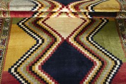 Full view of 2000s Persian Gabbeh rug from Iran / Persia, 234 × 132 cm in Multi Color tones
