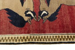 Close-up detail of 2000s Persian Gabbeh rug from Iran / Persia showing Wool weave