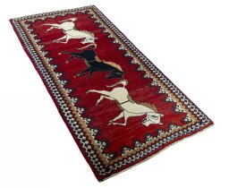 Close-up detail of 2000s Persian Gabbeh rug from Iran / Persia showing Wool weave
