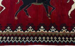 Close-up detail of 2000s Persian Gabbeh rug from Iran / Persia showing Wool weave