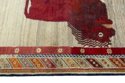 Close-up detail of 2000s Persian Gabbeh rug from Iran / Persia showing Wool weave