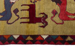 Close-up detail of 2000s Persian Gabbeh rug from Iran / Persia showing Wool weave