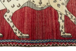 Close-up detail of 2000s Persian Gabbeh rug from Iran / Persia showing Wool weave