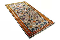 Close-up detail of 2000s Persian Gabbeh rug from Iran / Persia showing Wool weave