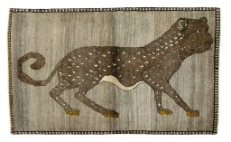 Full view of 2000s Persian Gabbeh rug from Iran / Persia, 180 × 110 cm in Gray tones