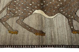 Close-up detail of 2000s Persian Gabbeh rug from Iran / Persia showing Wool weave